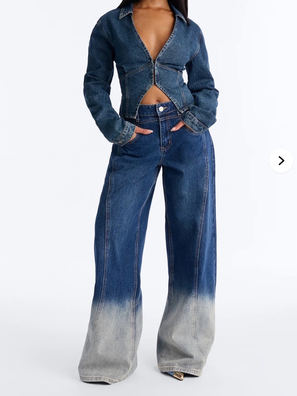 Fashion Nova Indigo-to-Light Wash Wide Leg Dip-Dye Jeans - Picture 1 of 4